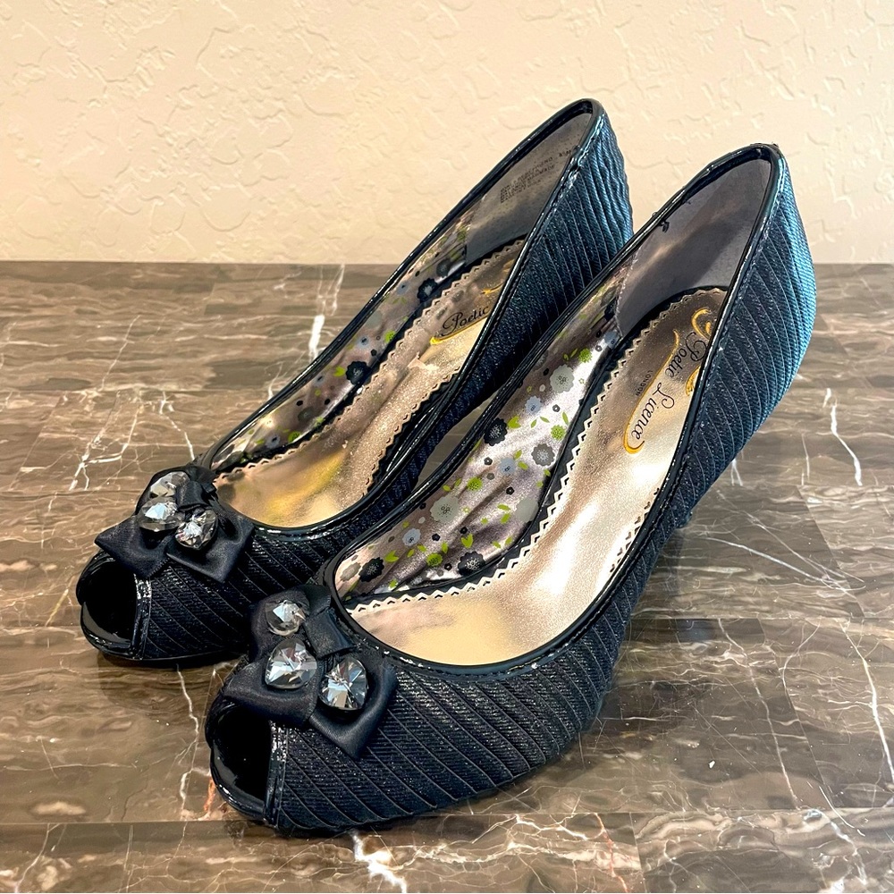 Poetic License Embellished Satin Peep Toe Pumps